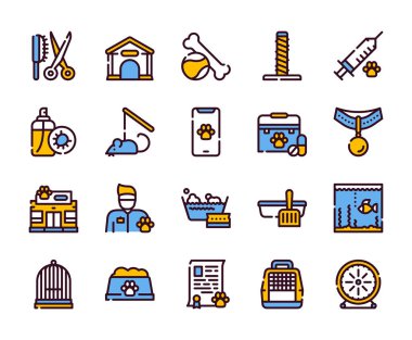 Hayvan servisi renk doğrusal simgeleri ayarlandı