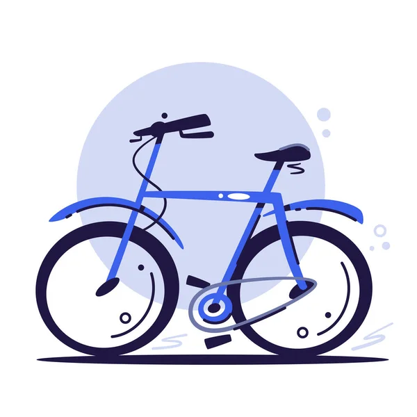 Conceito de transporte ecológico. Bicicleta azul. Andar de bicicleta. Desenhos animados ilustração vetorial plana — Vetor de Stock