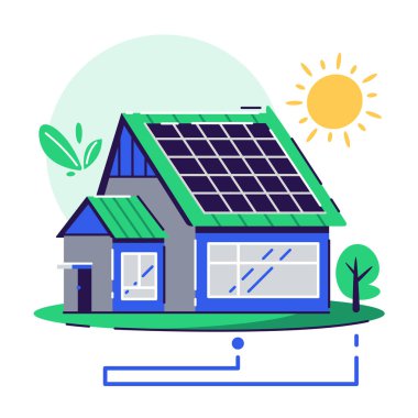 Eko ev. Çizgi film vektörü düz illüstrasyon.