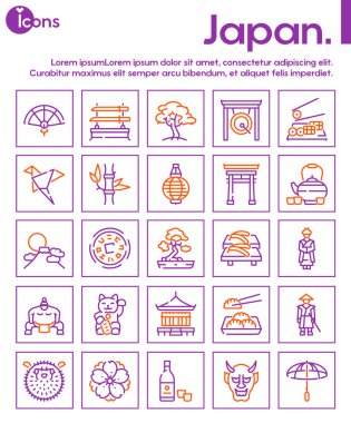 Japonya renk doğrusal simgeleri seti