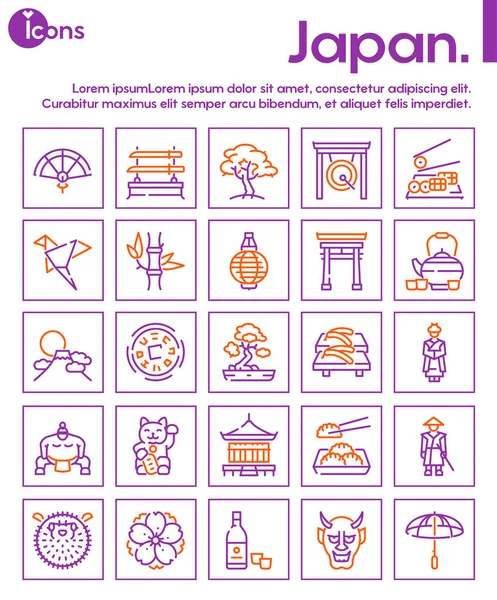 Japão itens conjunto de ícones lineares de cor — Vetor de Stock
