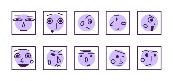 Ensemble de visages linéaires et d'émotions. Illustration vectorielle plate. Collection d'icônes — Image vectorielle