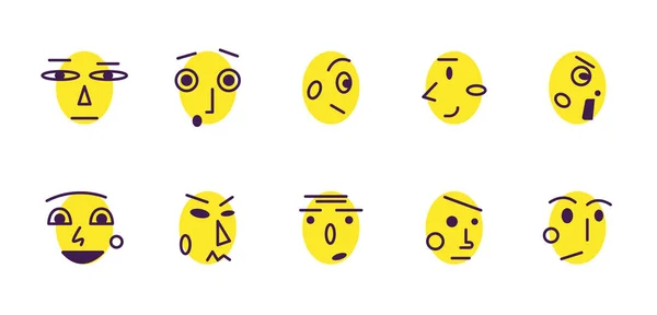 En uppsättning linjära ansikten och känslor. Platt vektor illustration. Ikonsamling — Stock vektor