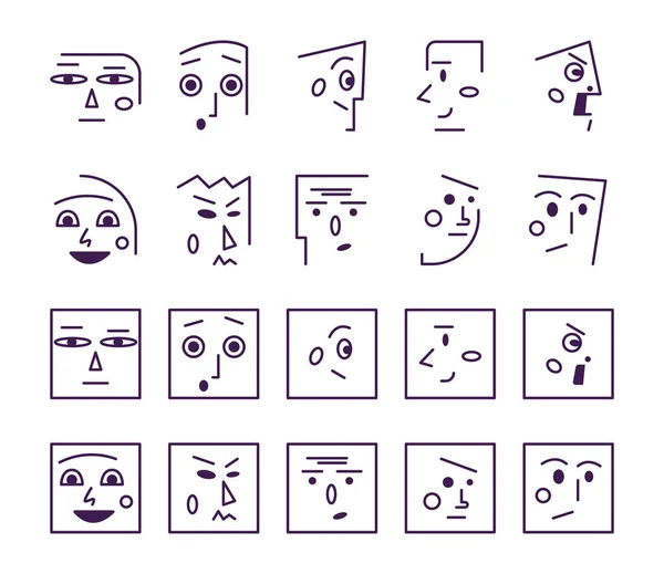 Set of linear faces and emotions. Flat vector illustration. Icon collection — 스톡 벡터