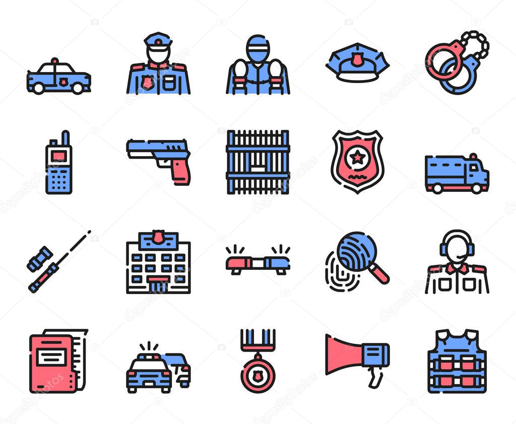 Police color linear vector icons set