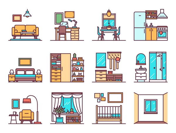 House rooms types color icons vector set — 스톡 벡터