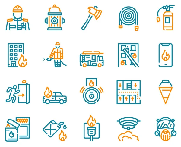 Firefighting red linear vector icons set — 图库矢量图片