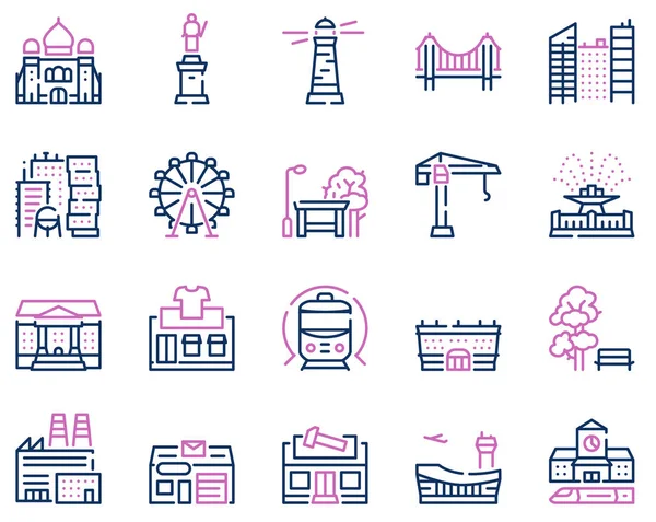 City locations color linear icons vector set — ストックベクタ