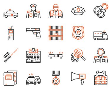 Polis renk doğrusal vektör simgeleri ayarlandı