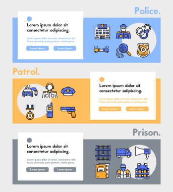 Polis renk doğrusal vektör simgeleri ayarlandı