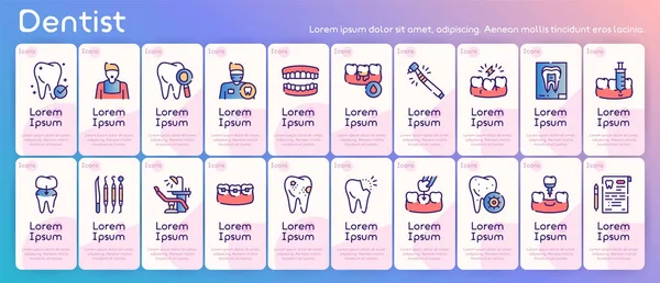 Dental care color linear vector icons set — Stock Vector