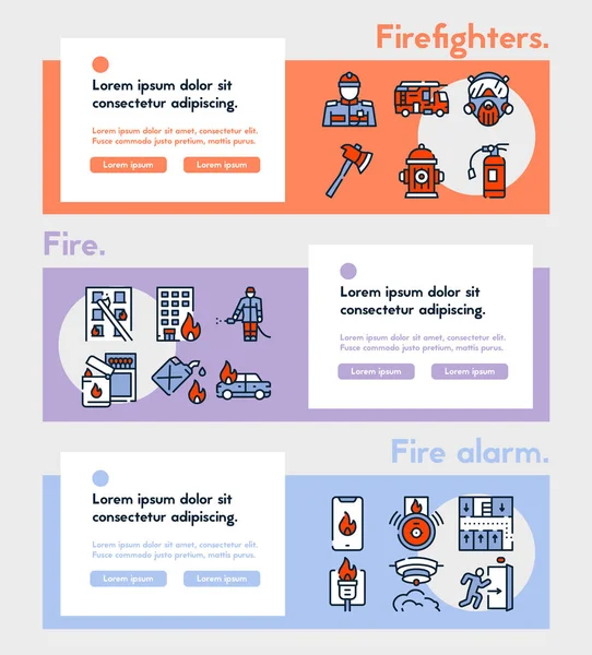 Firefighting red linear vector icons set — 图库矢量图片