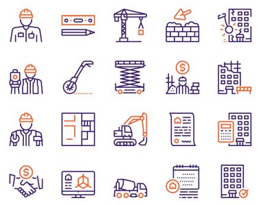 Yapım endüstrisi renk doğrusal vektör simgeleri belirlendi