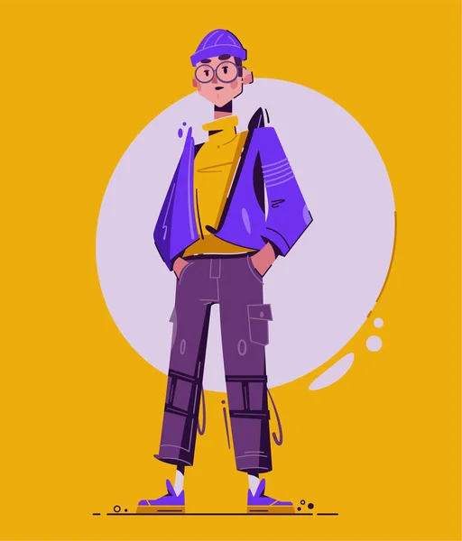 Un tipo de moda. Diseño de personajes. Dibujos animados vector ilustración plana . — Vector de stock