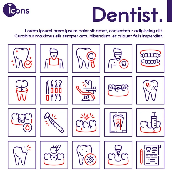 Dental care color linear vector icons set — Stock Vector