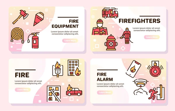 Firefighting red linear vector icons set — 图库矢量图片