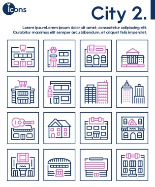 Şehir konumları renk doğrusal simge vektörü kümesi