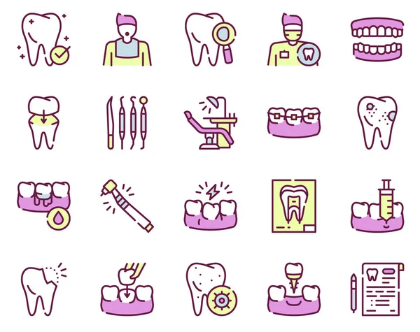 Dental care color linear vector icons set — Stock Vector