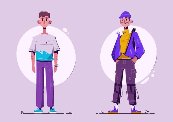 Un tipo de moda. Diseño de personajes. Dibujos animados vector ilustración plana . — Archivo Imágenes Vectoriales