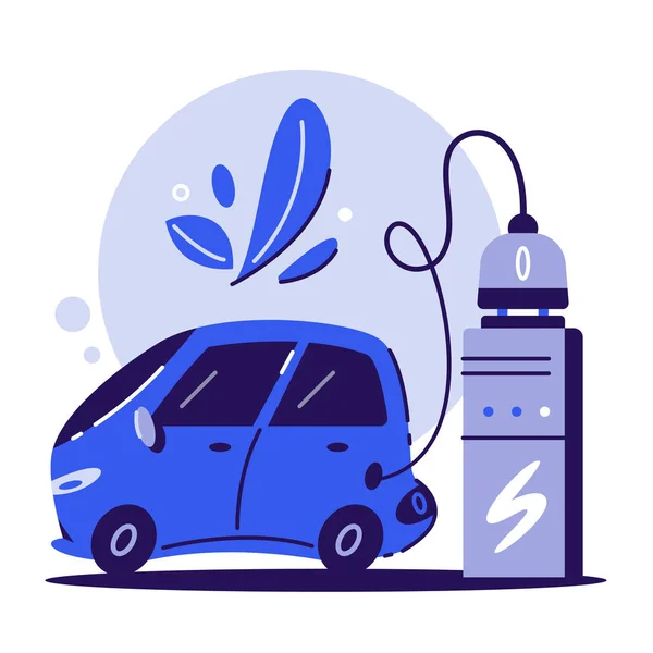 Elektrische auto. Opladen concept. Cartoon vector illustratie — Stockvector