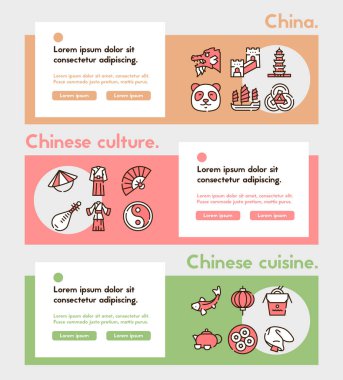 Çince renk doğrusal vektör simgeleri ayarlandı. Geleneksel Çin kültürü