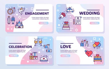 Düğün renk doğrusal vektör simgeleri ayarlandı. Sonsuza dek aşk