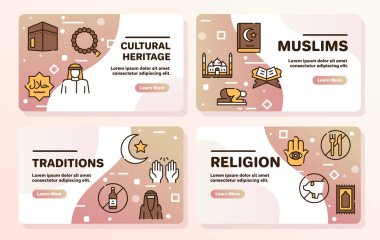 Müslüman renk doğrusal vektör simgeleri ayarlandı.