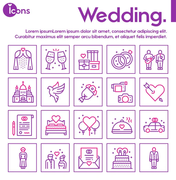 Wedding color linear vector icons set. Love forever — 스톡 벡터