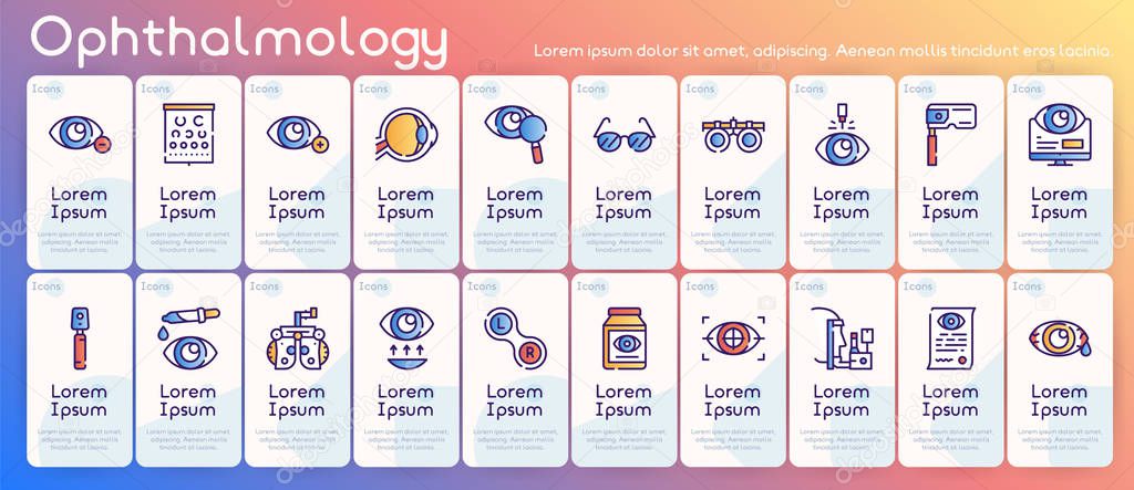Ophthalmology color linear vector icons set.