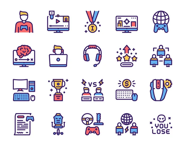 Esport color linear vector icons set. — 스톡 벡터