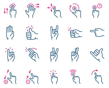 Gesture color linear icon set. Editable stroke. clipart