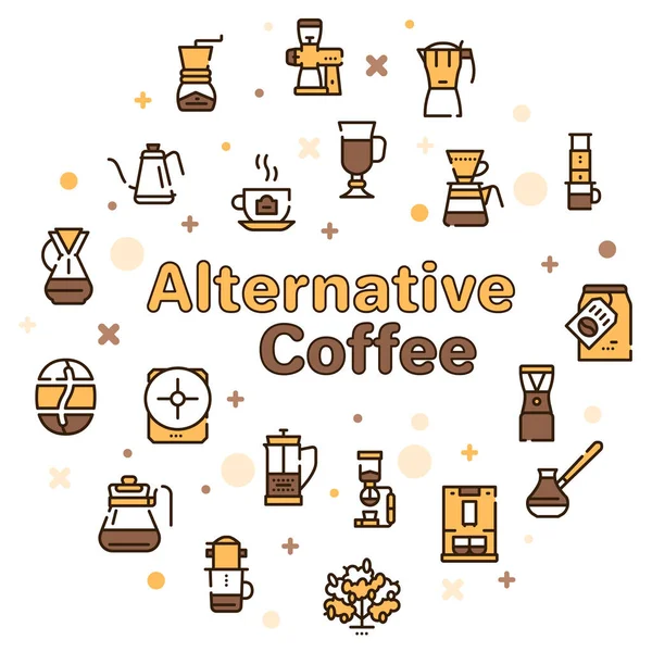 Third wave alternative coffee color icon set. Editable stroke. — ストックベクタ