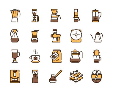 Third wave alternative coffee color icon set. Editable stroke.