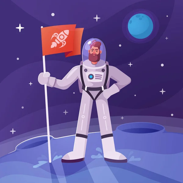 Astronaut character exploring outer space. Cartoon vector illustration — Stok Vektör