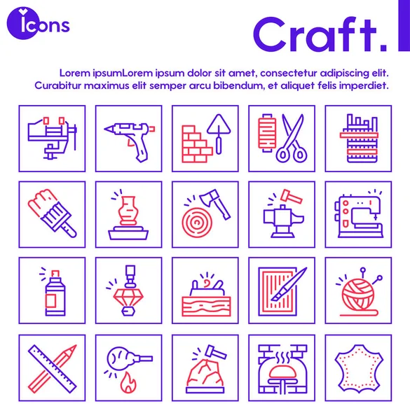 Conjunto de ícone de cor artesanal e artesanal. Hobbies, trabalho e fabricantes — Vetor de Stock