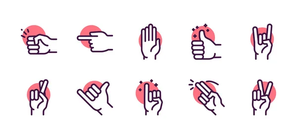 Gesture color linear icon set. Editable stroke. — Stock Vector