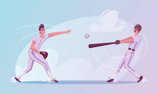 Los jugadores de béisbol están entrenando. Diseño de personajes. Dibujos animados ilustración plana — Archivo Imágenes Vectoriales