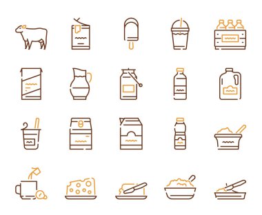 Dairy produce color icon set. Milk Products. Editable stroke