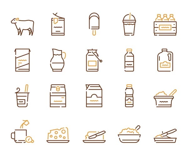 Dairy produce color icon set. Milk Products. Editable stroke — Stockový vektor