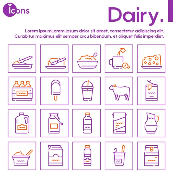 Dairy produzir conjunto de ícones de cor. Produtos lácteos. AVC editável — Vetor de Stock
