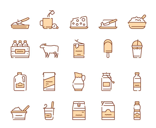 Dairy produce color icon set. Milk Products. Editable stroke — Stockový vektor