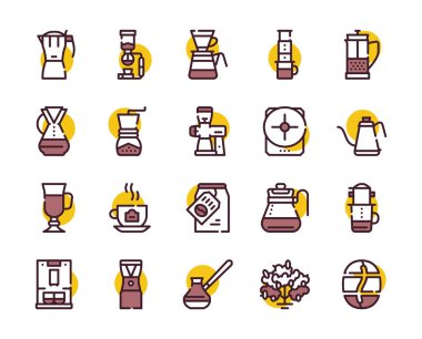 Third wave alternative coffee color icon set. Editable stroke.