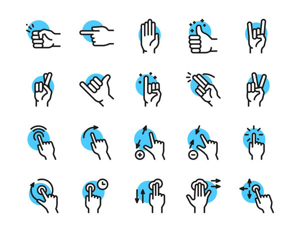 Gesture color linear icon set. Editable stroke. 