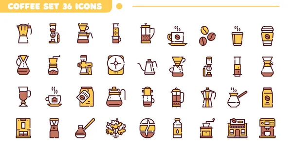 Terza onda alternativo set di icone di colore del caffè. Ictus modificabile . — Vettoriale Stock