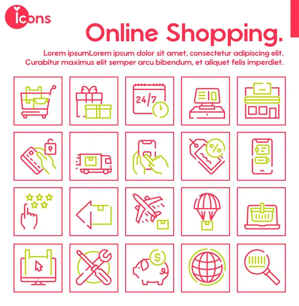 Ícones de compras on-line definido no fundo branco — Vetor de Stock