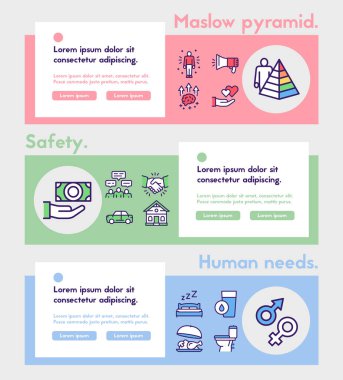 Hierarchy of human needs linear color icon set. Maslow Pyramid concept.
