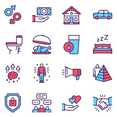 Hierarchy of human needs linear color icon set. Maslow Pyramid concept.