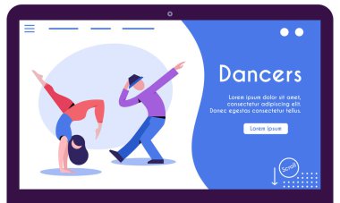 Çağdaş ve klasik dans seti. Dansçı karakter tasarımı. Düz vektör illüstrasyonu.