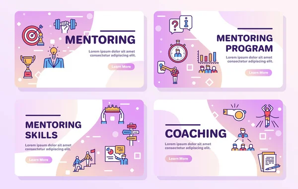 Mentoring linear color icon set. Coaching, sport coach, mentor and team work. Development concept — Stok Vektör