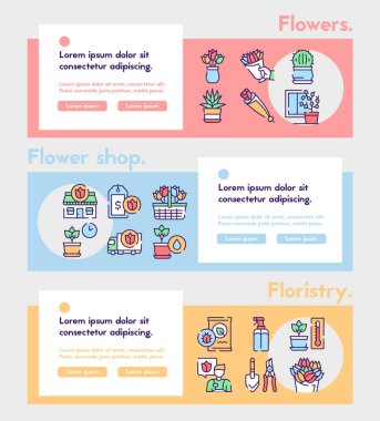 Çiçekler renk doğrusal vektör simgesi seti